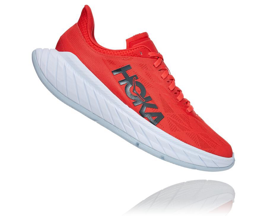 Hoka Australia One One Carbon X 2 - Mens Running Shoes Red/White - ZBVEL-5207